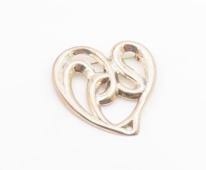 MEXICO 925 Sterling Silver  Vintage Shiny Swirl Love Heart Brooch Pin  BP3616