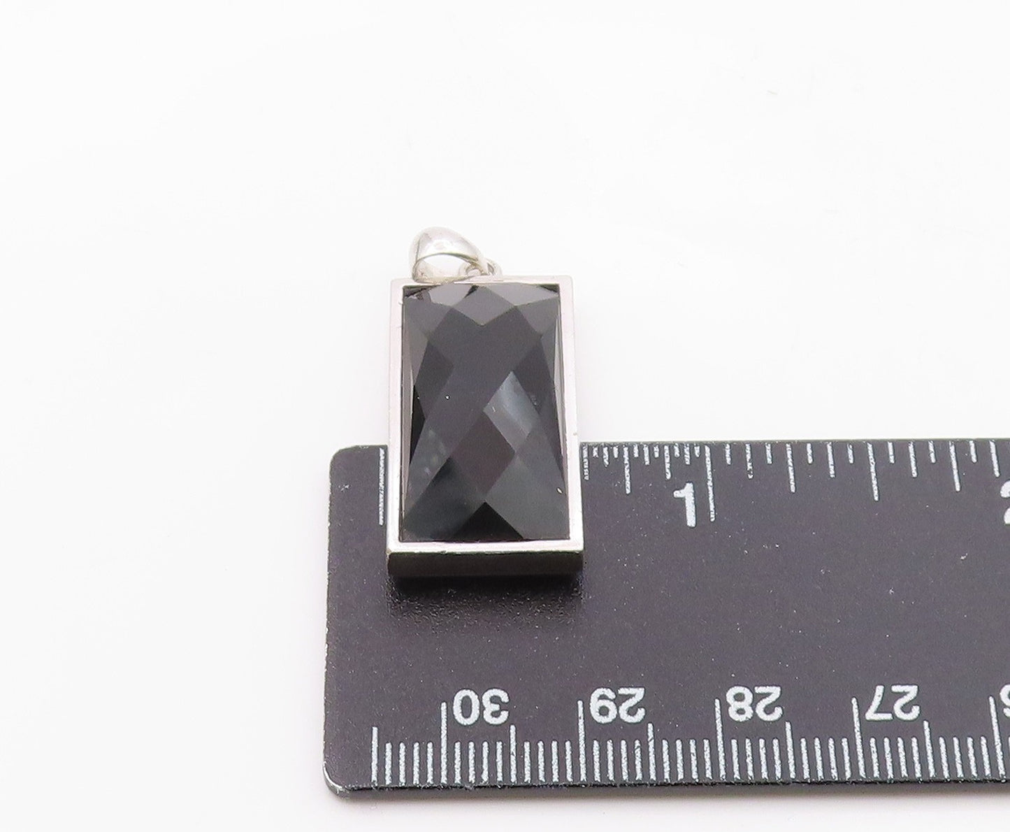 925 Sterling Silver  Faceted Black Hematite Square Drop Pendant  PT11638