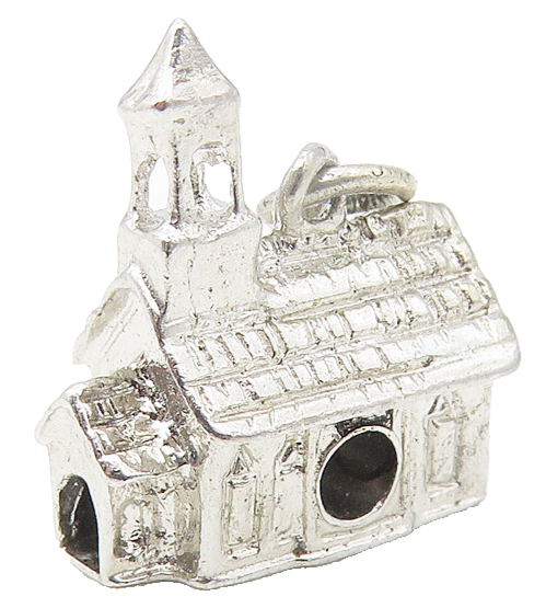 925 Sterling Silver  Vintage Shiny Petite Church House Motif Pendant  PT9094