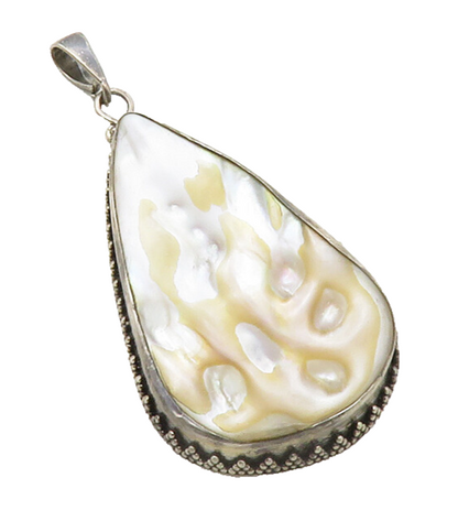 925 Sterling Silver  Vintage Mother Of Pearl Tear Drop Pendant  PT9880