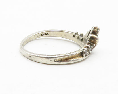925 Sterling Silver  Vintage White Topaz Crown Design Band Ring Sz 7  RG13569