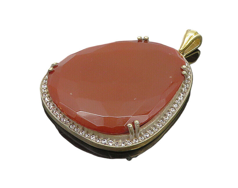 925 Sterling Silver  Vintage Carnelian & Topaz Gold Plated Pendant  PT15412