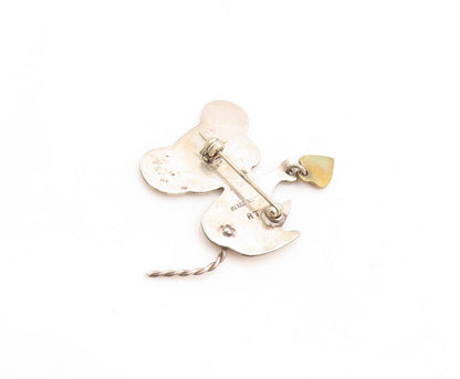 925 Sterling Silver Vintage Brooch Pin MEXICO Puppy Dangling Heart  BP11413
