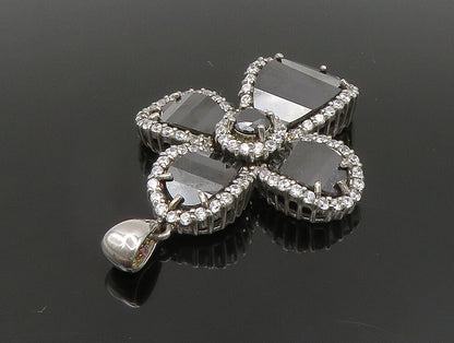 925 Sterling Silver  Vintage Spinel & Topaz Religious Cross Pendant  PT20391