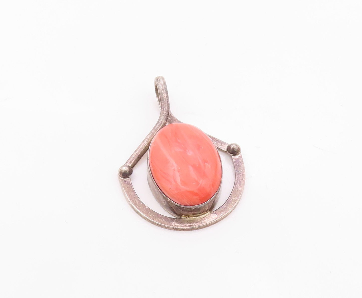 MEXICO 925 Sterling Silver Vintage Cabochon Rhodochrosite Pendant PT22302