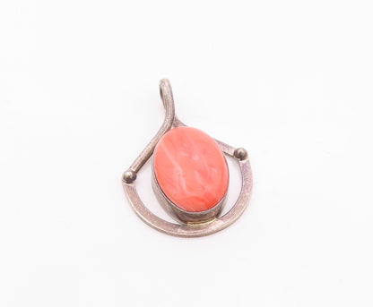 MEXICO 925 Sterling Silver Vintage Cabochon Rhodochrosite Pendant PT22302