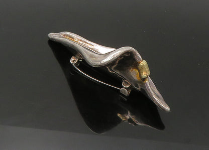 925 Sterling Silver & 14K GOLD  Vintage 2 Tone Modernist Brooch Pin  BP8787