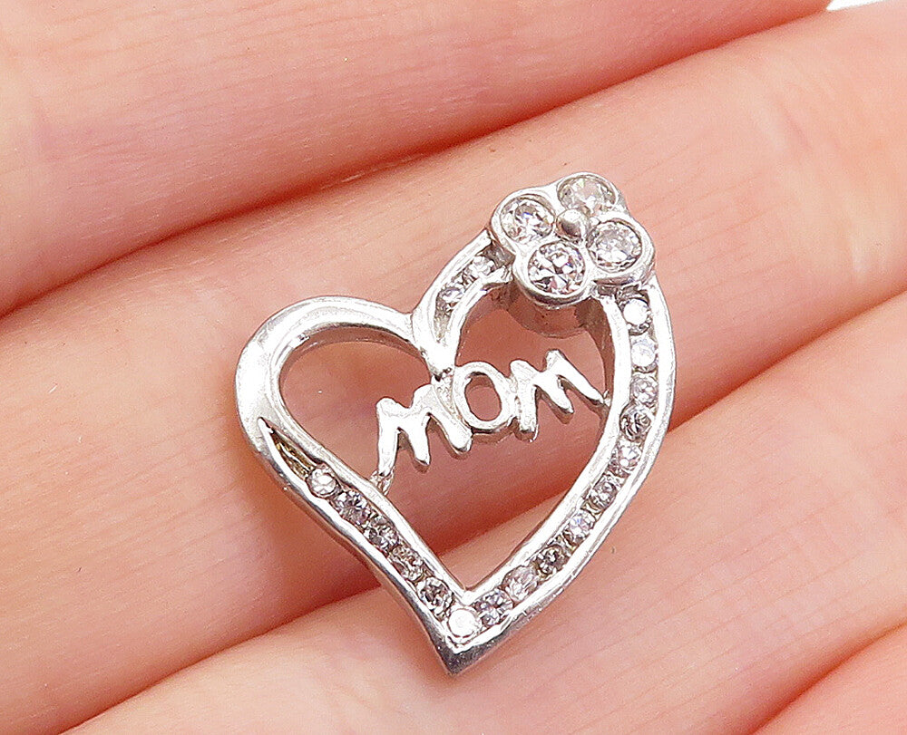 925 Sterling Silver  Sparkling Cubic Zirconia Mom Love Heart Pendant  PT3203