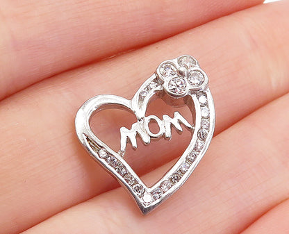 925 Sterling Silver  Sparkling Cubic Zirconia Mom Love Heart Pendant  PT3203