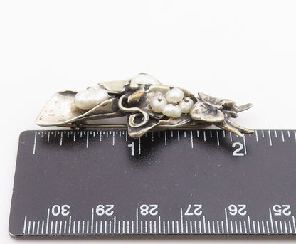 DESIGNER 925 Silver  Vintage Baroque Pearls Floral Butterfly Brooch Pin BP9257