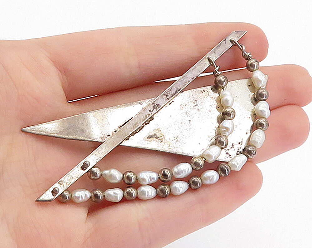 925 Sterling Silver  Vintage Petite Baroque Pearls Beaded Brooch Pin  BP2282
