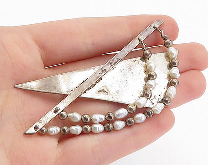 925 Sterling Silver  Vintage Petite Baroque Pearls Beaded Brooch Pin  BP2282