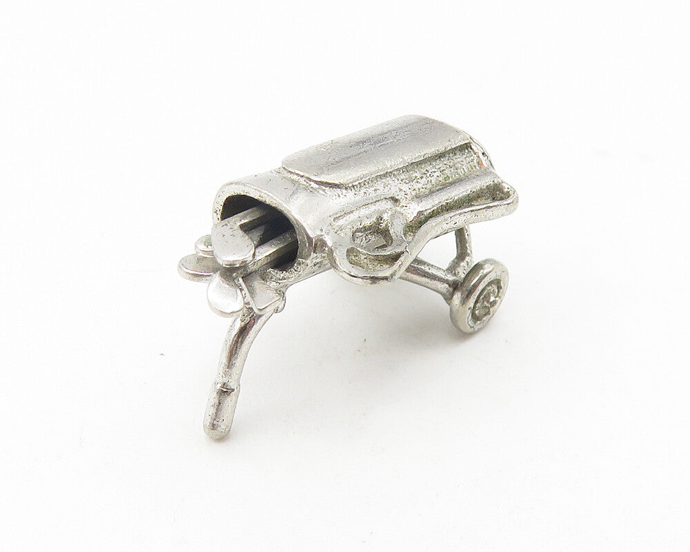 925 Sterling Silver  Vintage Bag Of Golf Clubs Sports Motif Pendant  PT8908
