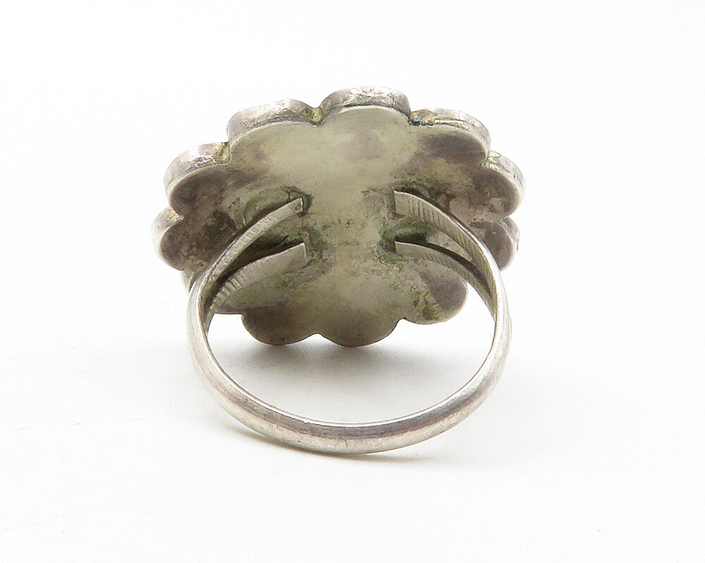 ZUNI 925 Silver  Vintage Mother Of Pearl Floral Cocktail Ring Sz 7  RG12712