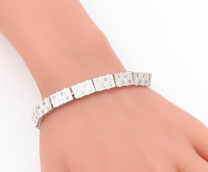 925 Sterling Silver Vintage Bracelet Topaz Modernist Geometric Link  BT12117
