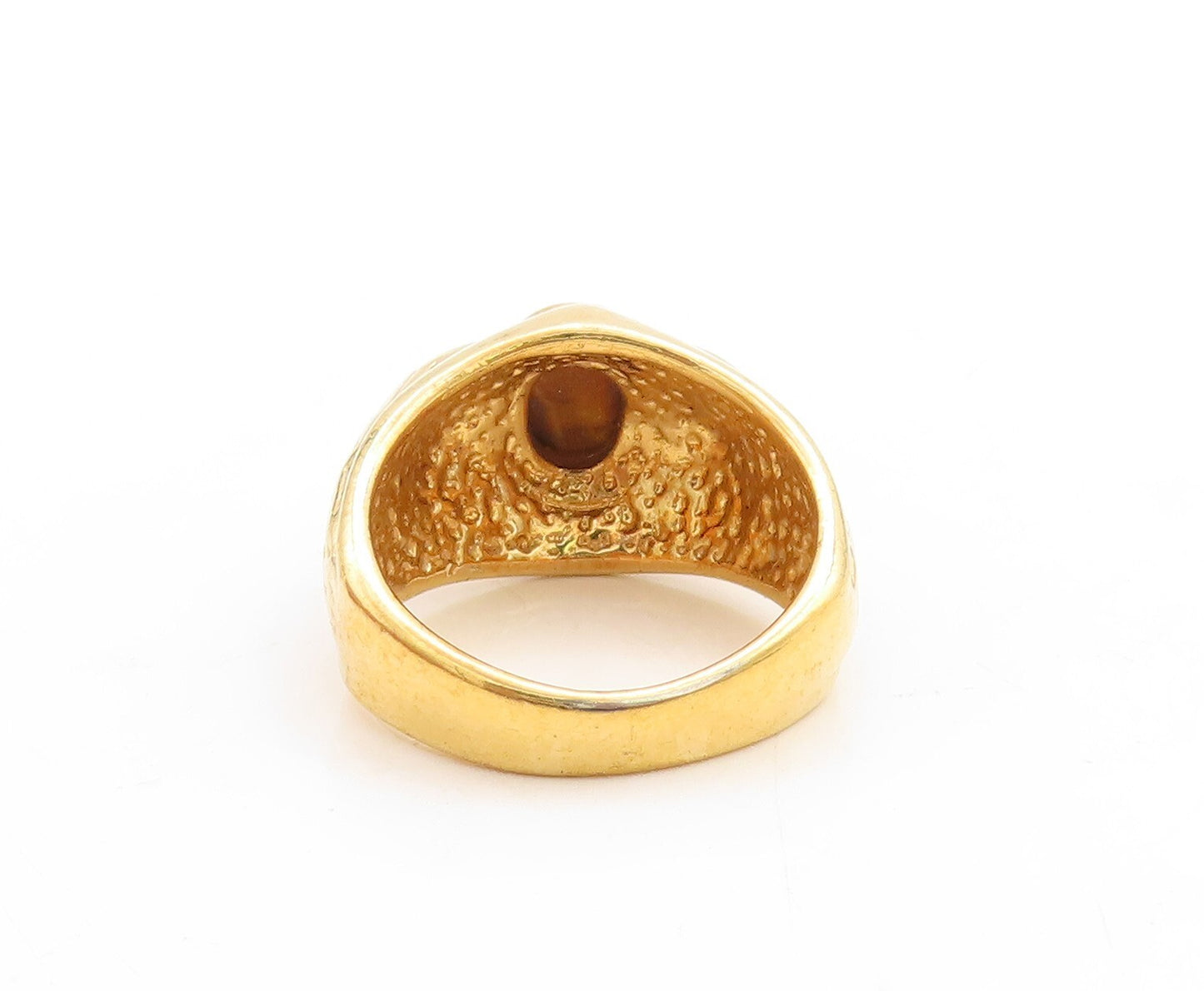 925 Sterling Silver Vintage Ring UNCAS Gold Plated Tigers Eye & CZ Sz 10 RG31164