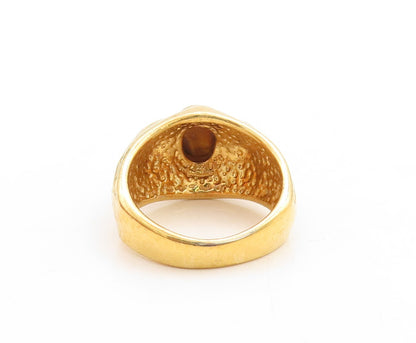 925 Sterling Silver Vintage Ring UNCAS Gold Plated Tigers Eye & CZ Sz 10 RG31164