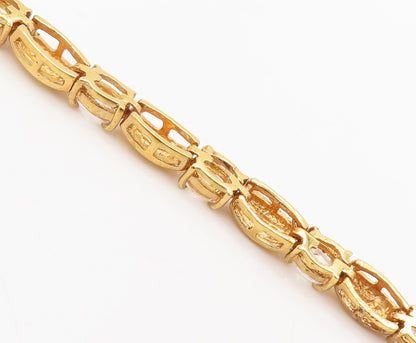 925 Sterling Silver  Vintage Gold Plated Carved CZ Tennis Bracelet  BT10123