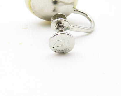 925 Sterling Silver  Shiny Button Pearl Non Pierce Screw Back Earrings  EG5838