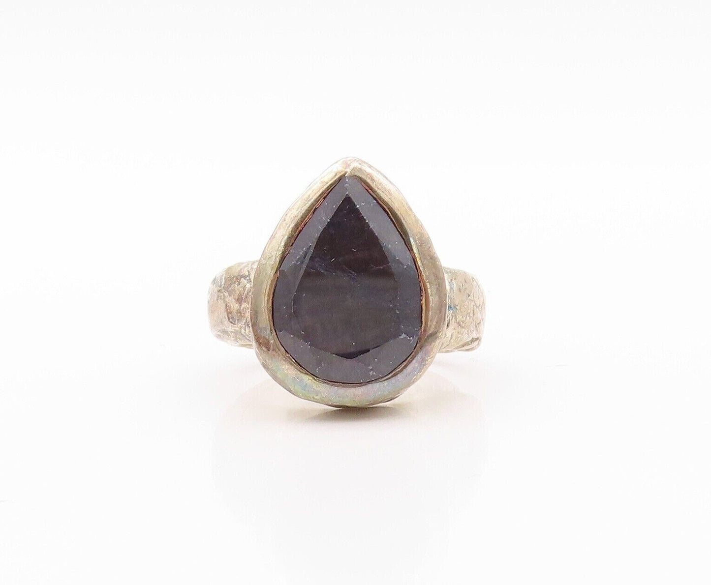 925 Sterling Silver Vintage Ring Solid Drop Cut Onyx Inlay  Sz 7  RG30305
