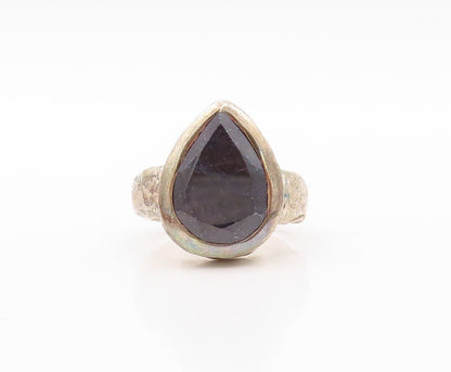 925 Sterling Silver Vintage Ring Solid Drop Cut Onyx Inlay  Sz 7  RG30305