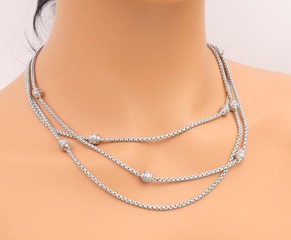 925 Sterling Silver Vintage Necklace JUDITH RIPKA CZ Triple Strand Chain  NE4907