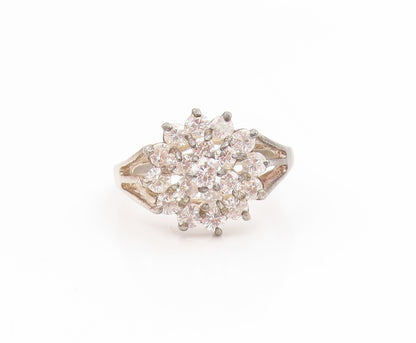 925 Sterling Silver Vintage Ring Sparkling CZ Floral Cluster  Sz 7.5  RG35080