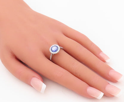 925 Sterling Silver Vintage Ring Round Sapphire & CZ Wedding Ring Sz 7.5 RG30144