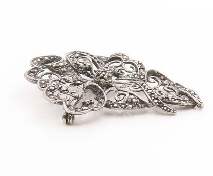 925 Sterling Silver Vintage Brooch Intricate Openwork Floral Design Pin  BP1002