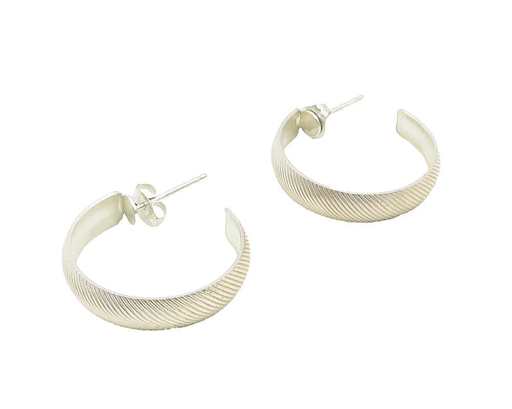 925 Sterling Silver  Vintage Shiny Etched Round JHoop Earrings  EG5525