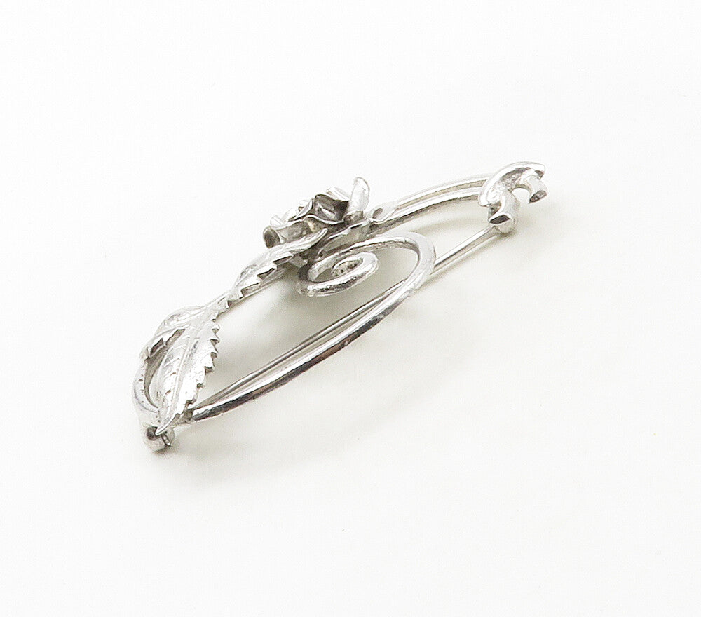925 Sterling Silver  Vintage Shiny Swirl Rose Flower Motif Brooch Pin  BP6430