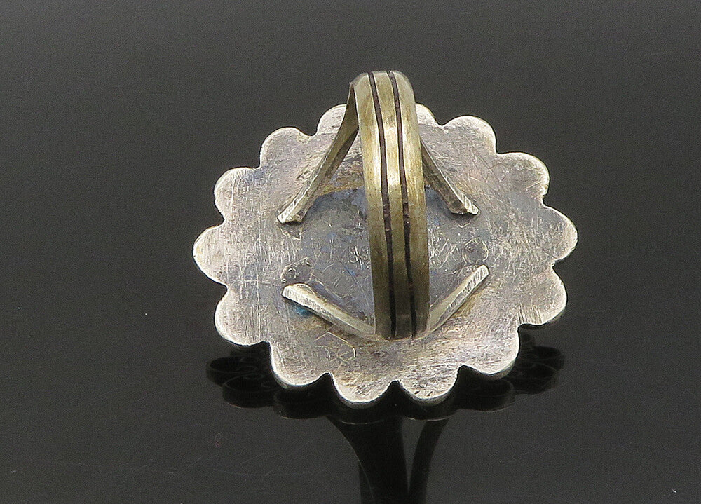 MEXICO 925 Silver  Vintage Green Jasper Floral Cocktail Ring Sz 8  RG23313