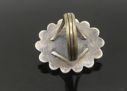 MEXICO 925 Silver  Vintage Green Jasper Floral Cocktail Ring Sz 8  RG23313