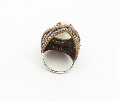 925 Silver  Vintage Quartz & Cubic Zirconia Cocktail Ring Sz 9.5  RG8773
