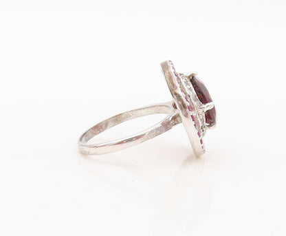 925 Sterling Silver Vintage Ring Round Red Halo Pink & White CZ  Sz 7.5  RG30440