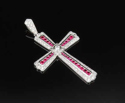 ROSS SIMON 925 Silver  Vintage Topaz & Cubic Zirconia Cross Pendant  PT21623