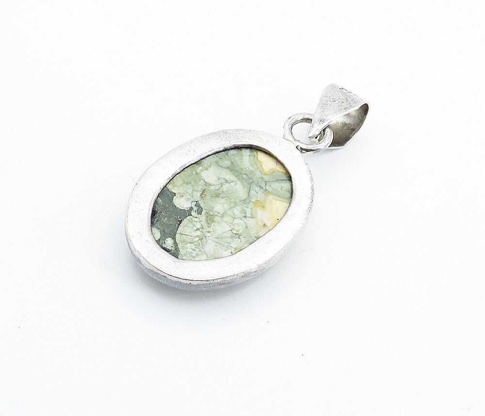 925 Sterling Silver  Vintage Cabochon Cut Jasper Shiny Drop Pendant  PT4112