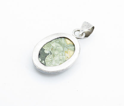 925 Sterling Silver  Vintage Cabochon Cut Jasper Shiny Drop Pendant  PT4112