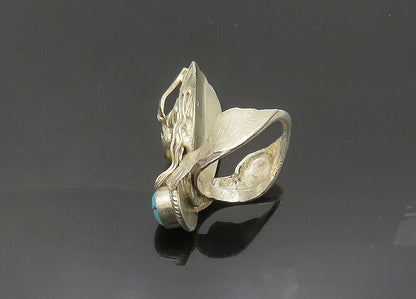 925 Silver  Vintage Turquoise & Black Onyx Dragon Head Ring Sz 9.5  RG20050