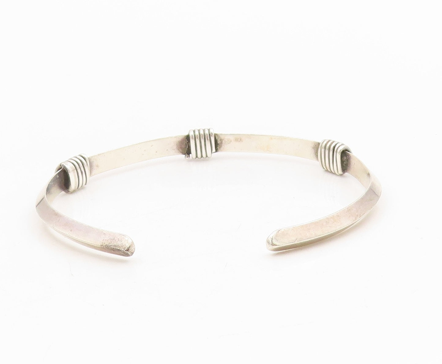 925 Sterling Silver Vintage Bracelet Minimalist Wire Wrapped Wide Cuff  BT11563