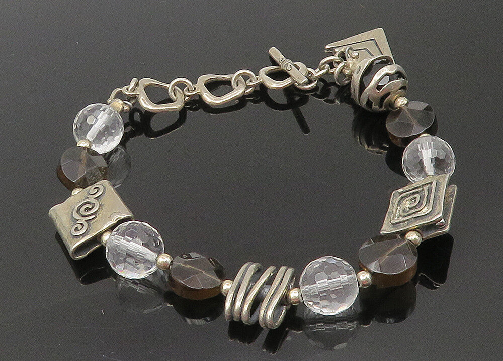 SILPADA 925 Silver  Vintage Smoky & White Topaz Beaded Chain Bracelet  BT4515
