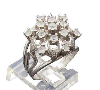 UNCAS 925 Sterling Silver  Vintage Topaz Beaded Floral Cutout Ring Sz 8  RG27335