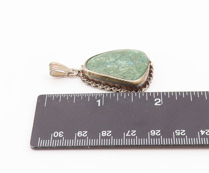 925 Sterling Silver Vintage Pendant Cabochon Turquoise Twisted Rope Edge PT26476
