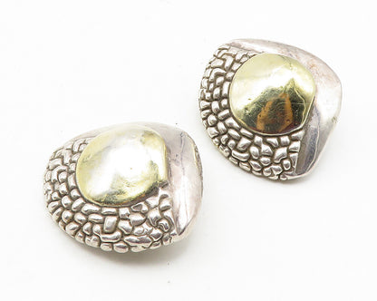 SANDRA LEVITSKI 925 Silver   Vintage 2 Tone Cobble Non Pierce Earrings  EG5761