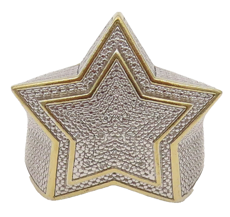 925 Sterling Silver Vintage Gold Plated Double Star Diamond Ring Sz 10  RG26541