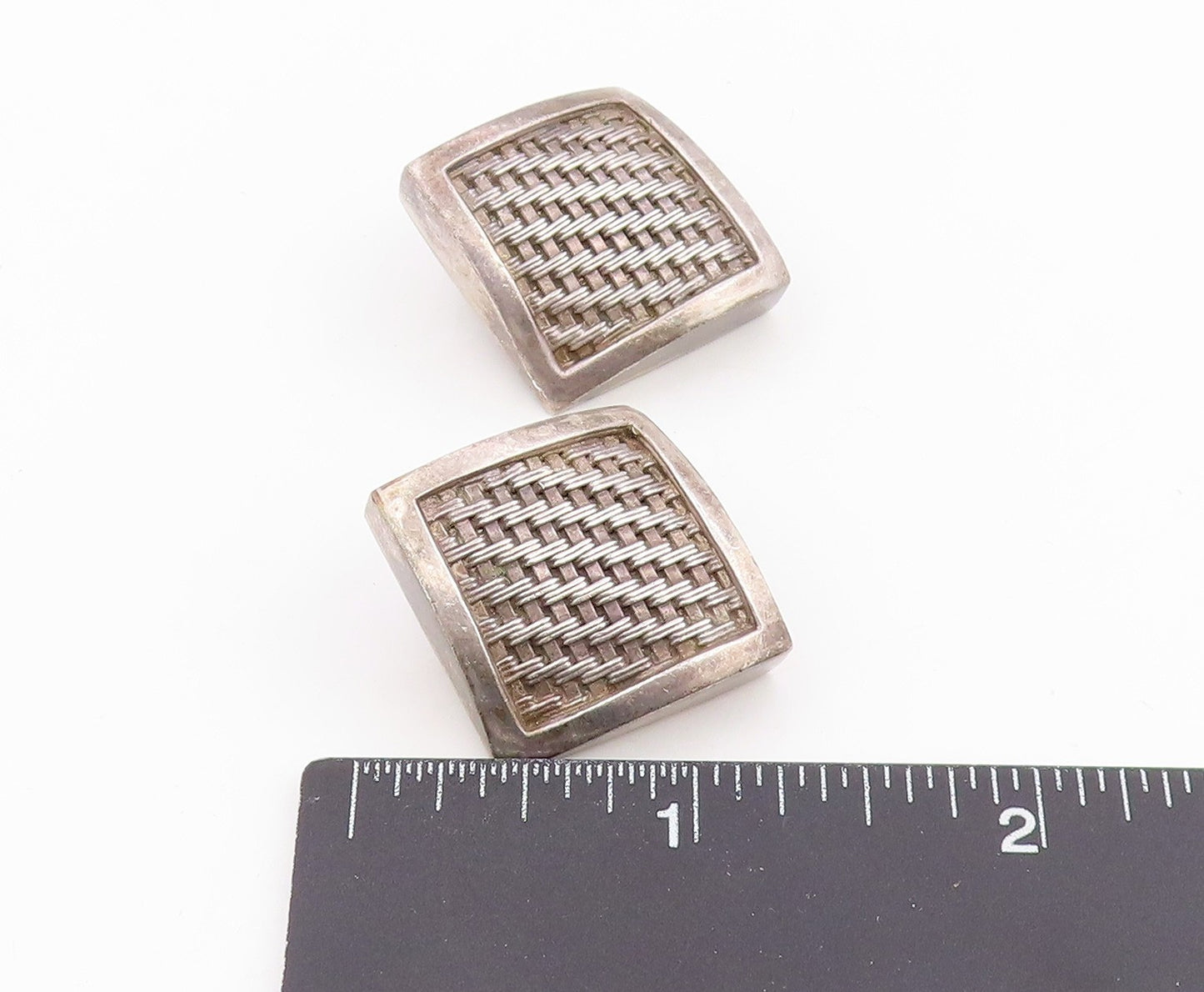 925 Sterling Silver Vintage Earrings LOIS HILL Basketweave Clip On  EG14086
