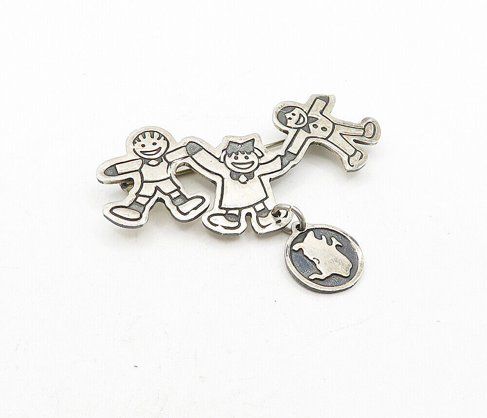 EFS MEXICO 925 Silver  Vintage Children Holding Hands Unity Brooch Pin  BP1475