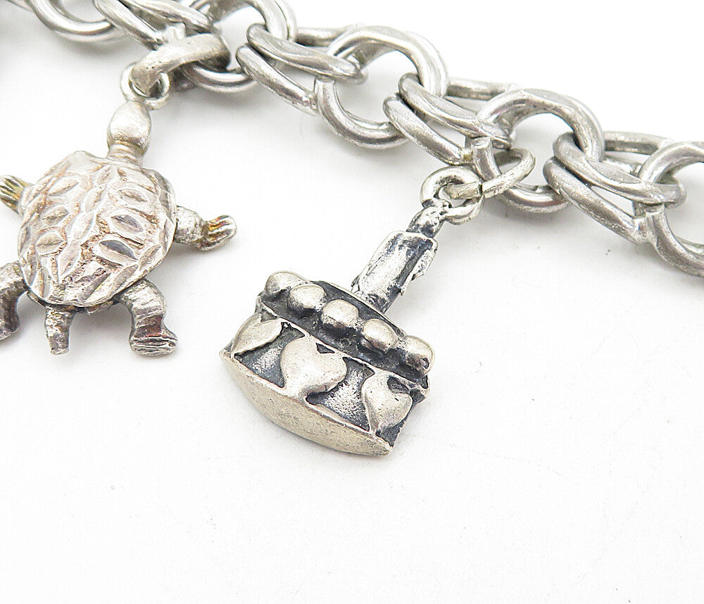 925 Sterling Silver  Vintage Antique Black Hematite Charm Bracelet  BT3533
