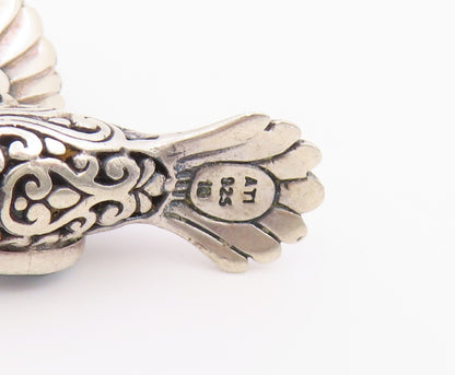925 Sterling Silver Vintage Pendant ATI Blue Topaz Hummingbird Charm  PT26365