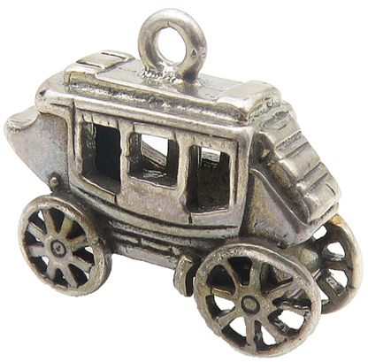 925 Sterling Silver  Vintage Dark Tone Old Fashioned Carriage Pendant  PT8764